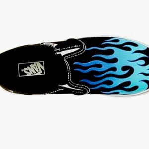 Vans Black and Blue Flame Slip-On Shoes